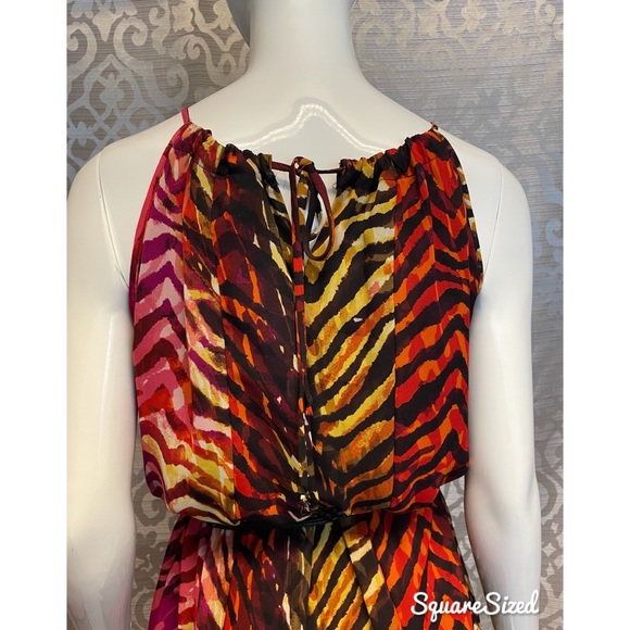 VALERIE BERTINELLI Chiffon Tiger Pattern Animal Print High Low Maxi Boho Dress L - Picture 8 of 11
